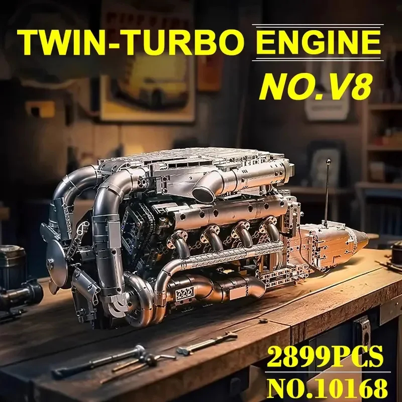 Mould King 10168 V8 Twin Turbo - Model Kit Engine V8 review and price